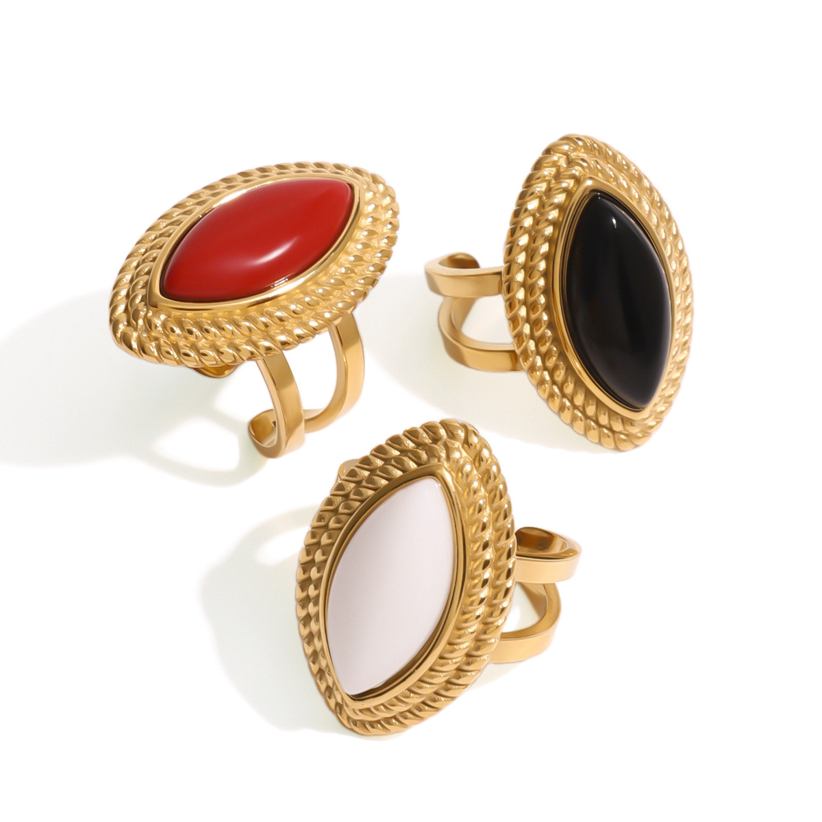 Anillos ajustables para mujer de acero inoxidable chapado en oro de 18 quilates con diseño de ojo retro de serie simple de 1 pieza h5 